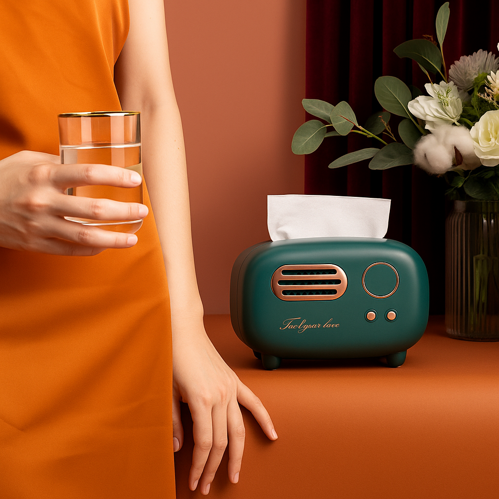 Vintage Radio Style Tissue Holder Box – Retro Decorative Dispenser