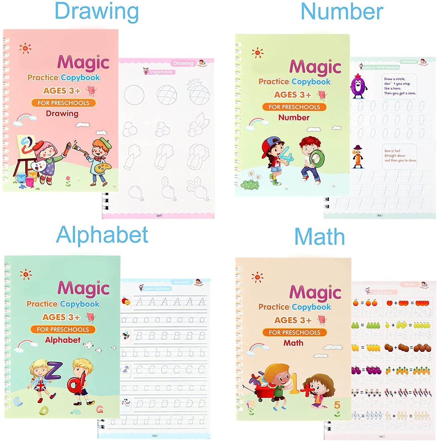 Magic Practice Copybook, (4 BOOK + 1 PEN + 10 REFILL)